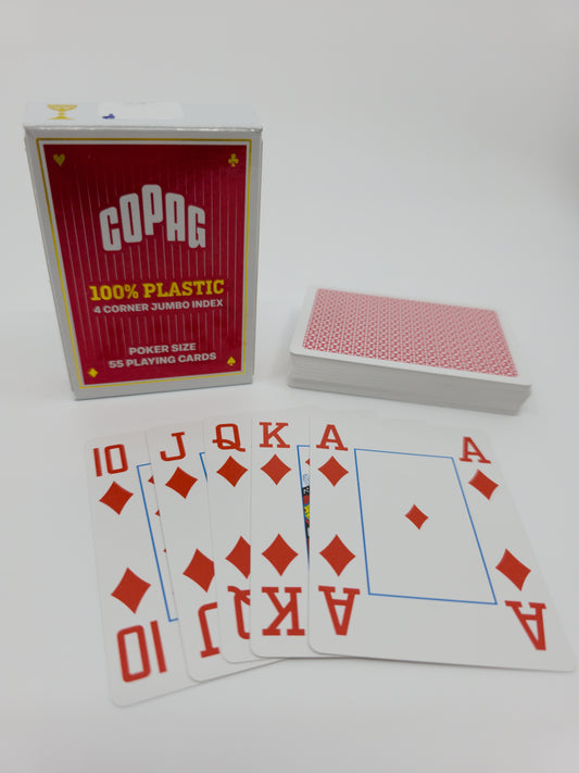 Copag Pokerkarten 100% Plastik - Jumbo Index - 4 Corner - Rot